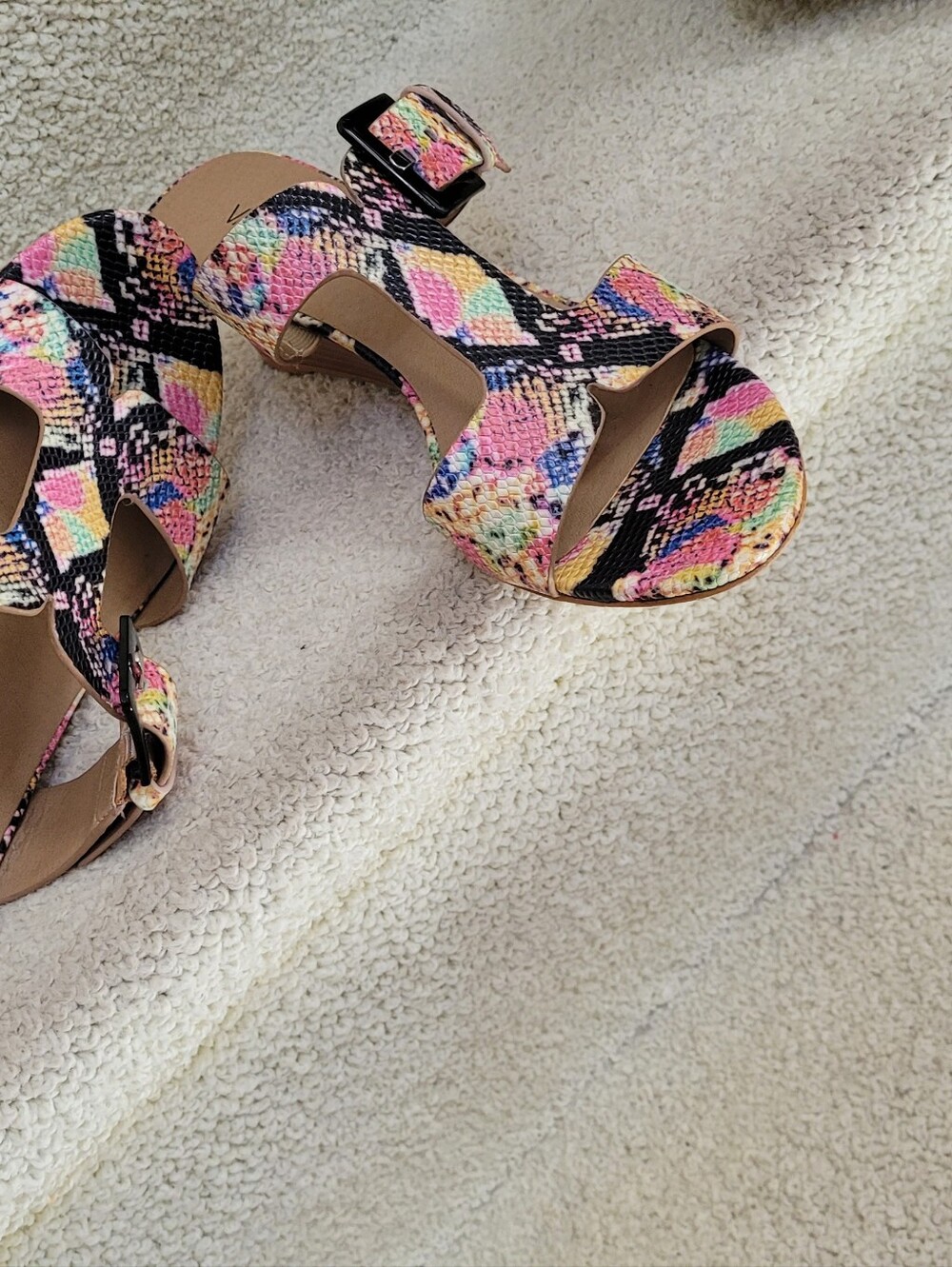 Vaneli Pastel Snake-Print Buckle Slide Sandals - Picture 3 of 6